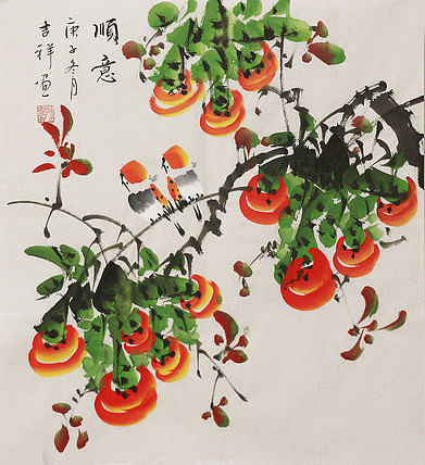 斗方花鸟作品——画家吉祥
