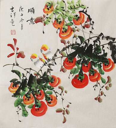 斗方花鸟作品——画家吉祥