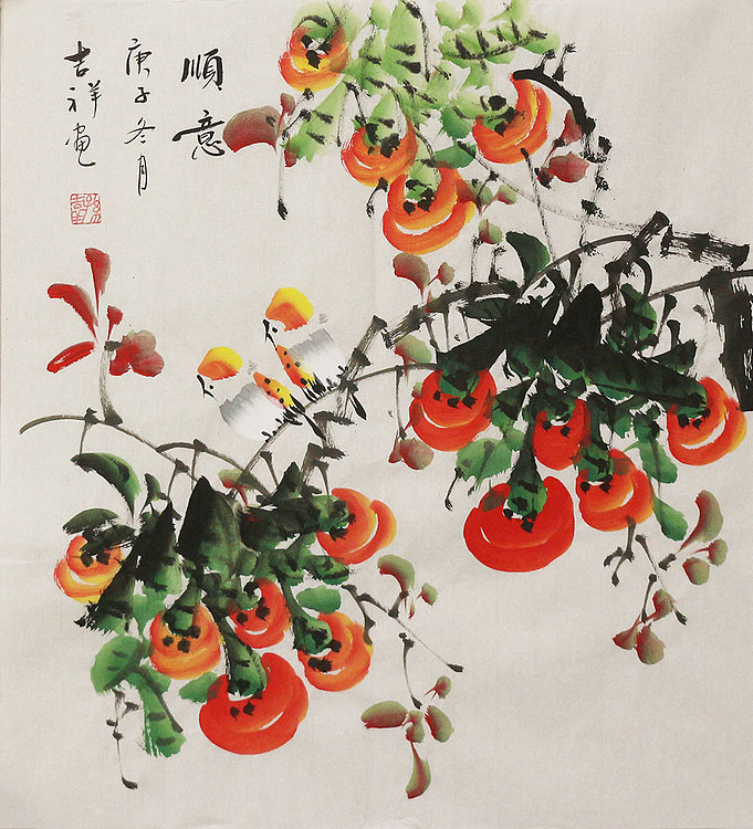 斗方花鸟作品——画家吉祥