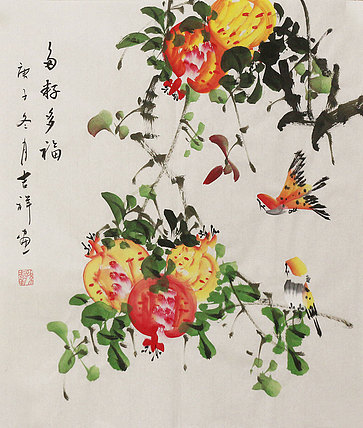 斗方花鸟作品——画家吉祥