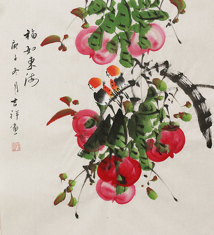 斗方花鸟作品——画家吉祥