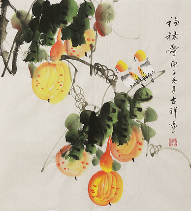 斗方花鸟作品——画家吉祥