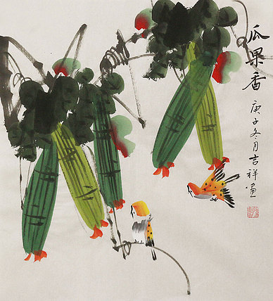 斗方花鸟作品——画家吉祥
