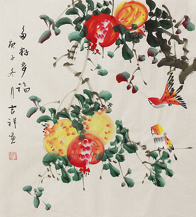 斗方花鸟作品——画家吉祥