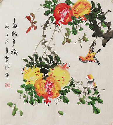 斗方花鸟作品——画家吉祥