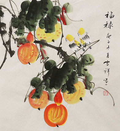 斗方花鸟作品——画家吉祥