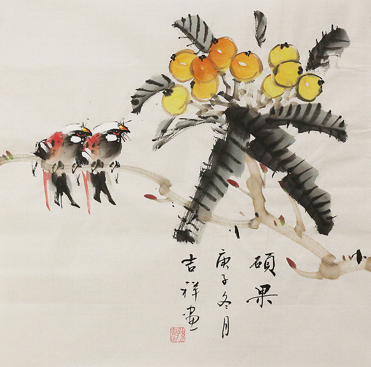 斗方花鸟作品——画家吉祥