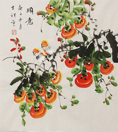 斗方花鸟作品——画家吉祥