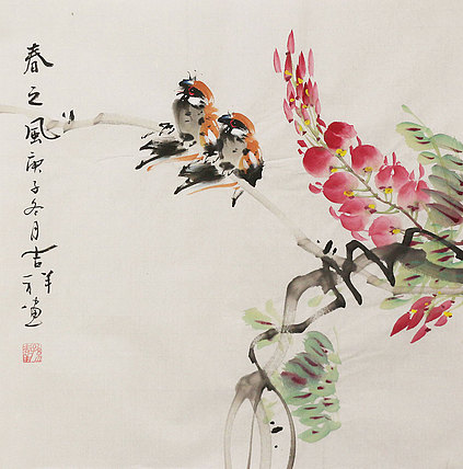 斗方花鸟作品——画家吉祥