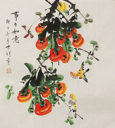 斗方花鸟作品——画家吉祥