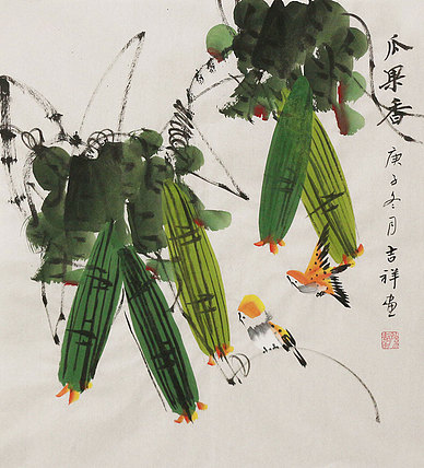 斗方花鸟作品——画家吉祥