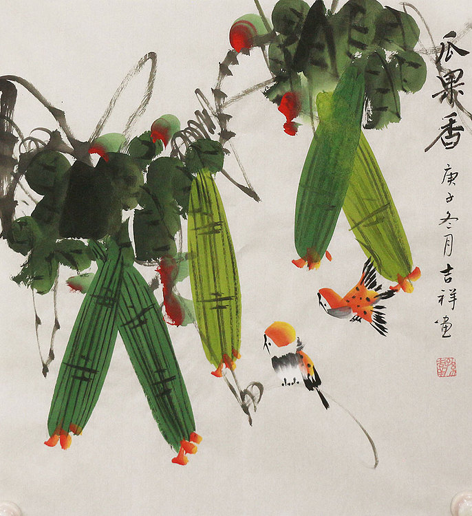 斗方花鸟作品——画家吉祥