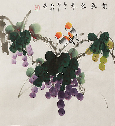 斗方花鸟作品——画家吉祥