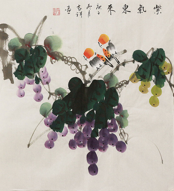 斗方花鸟作品——画家吉祥