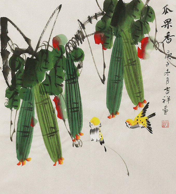 斗方花鸟作品——画家吉祥