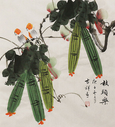 斗方花鸟作品——画家吉祥