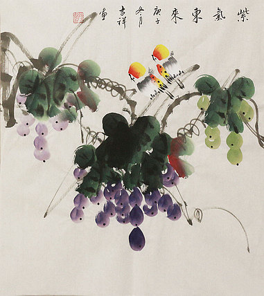 斗方花鸟作品——画家吉祥