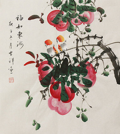 斗方花鸟作品——画家吉祥