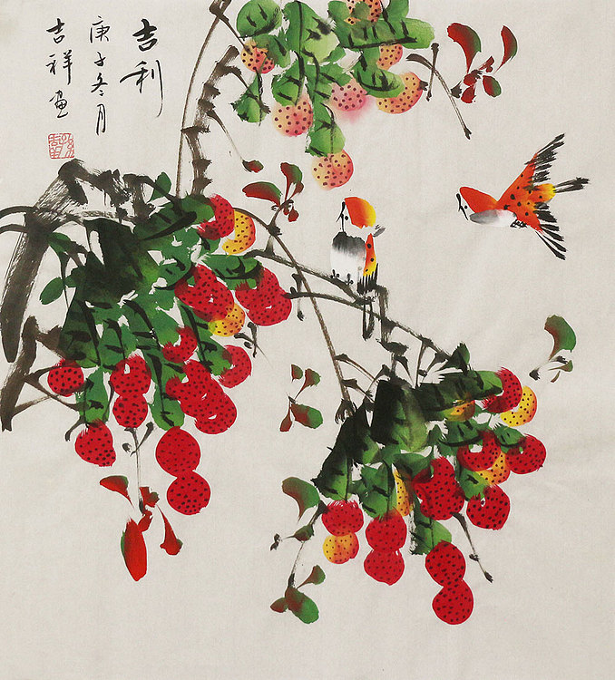 斗方花鸟作品——画家吉祥