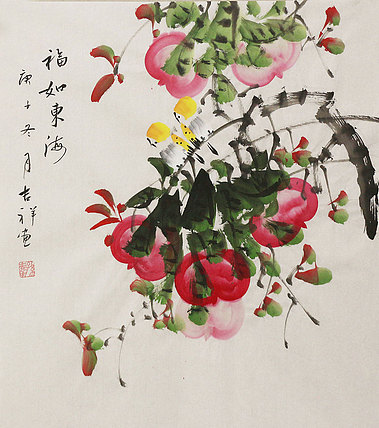 斗方花鸟作品——画家吉祥