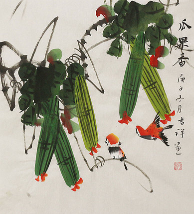 斗方花鸟作品——画家吉祥