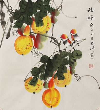 斗方花鸟作品——画家吉祥