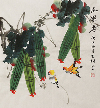 斗方花鸟作品——画家吉祥