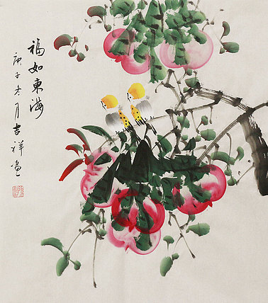 斗方花鸟作品——画家吉祥