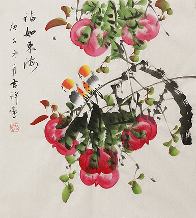 斗方花鸟作品——画家吉祥