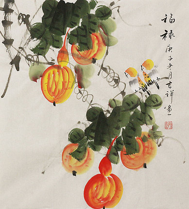斗方花鸟作品——画家吉祥