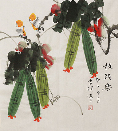 斗方花鸟作品——画家吉祥
