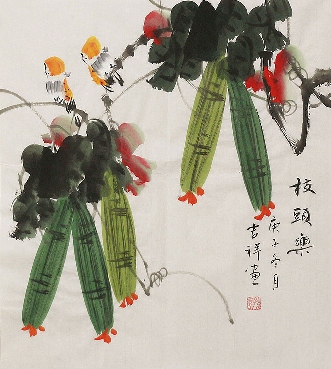 斗方花鸟作品——画家吉祥