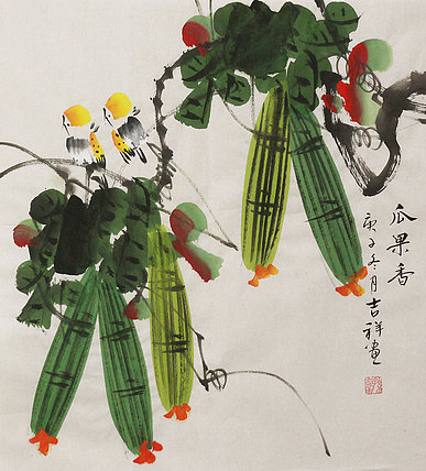 斗方花鸟作品——画家吉祥