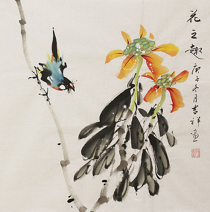 斗方花鸟作品——画家吉祥