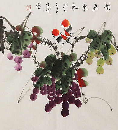 斗方花鸟作品——画家吉祥