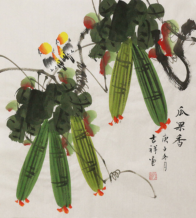 斗方花鸟作品——画家吉祥