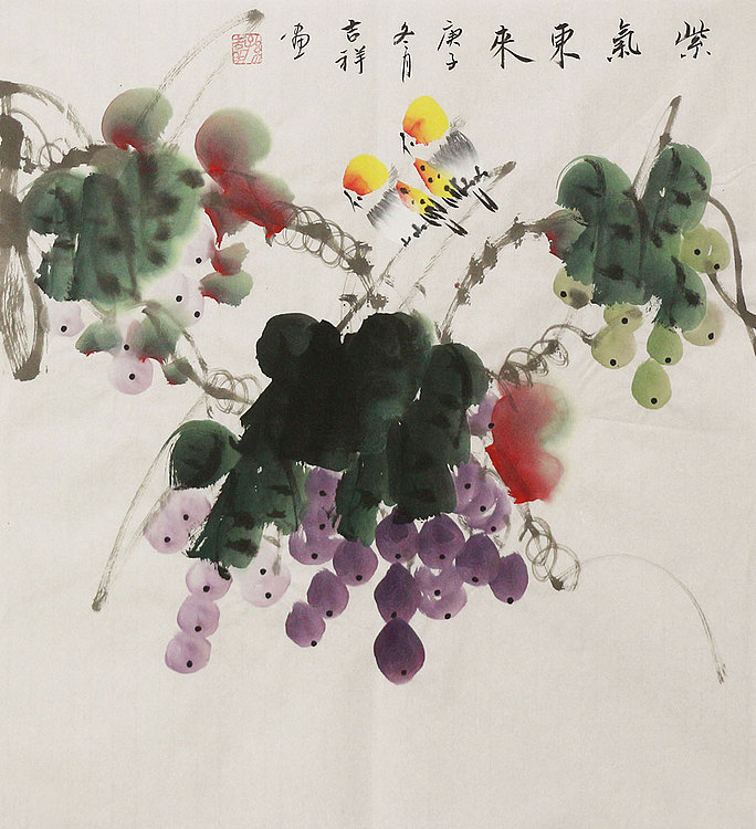 斗方花鸟作品——画家吉祥