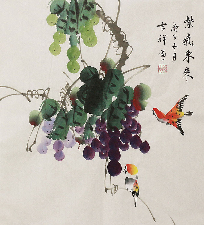斗方花鸟作品——画家吉祥