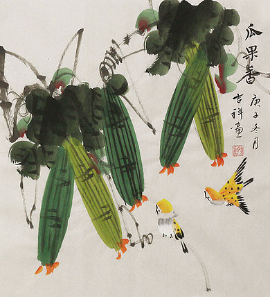 斗方花鸟作品——画家吉祥