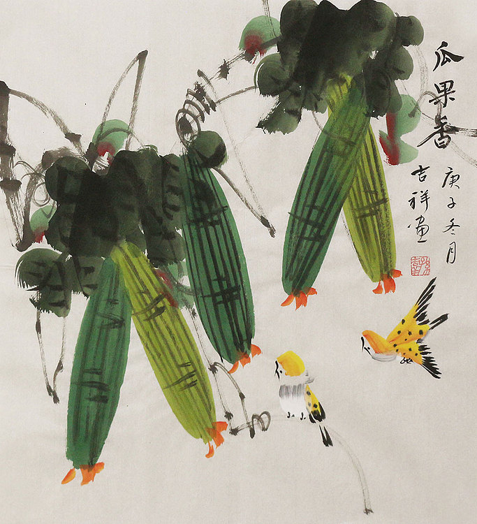 斗方花鸟作品——画家吉祥