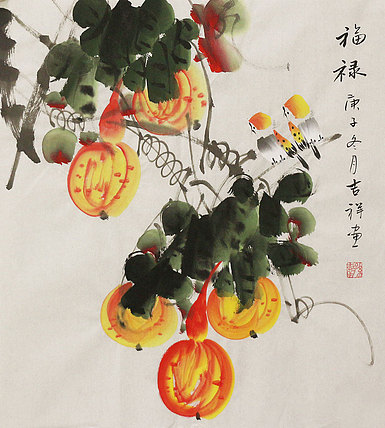 斗方花鸟作品——画家吉祥
