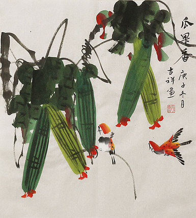 斗方花鸟作品——画家吉祥