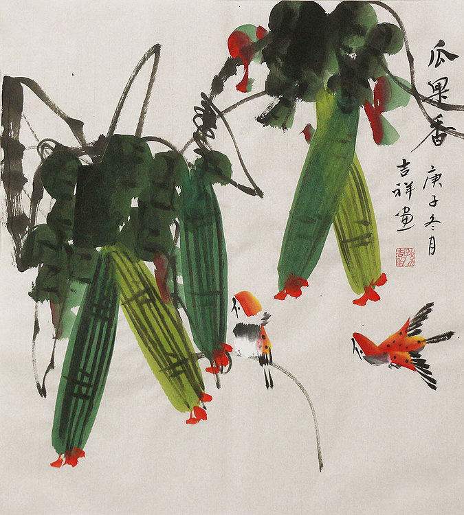 斗方花鸟作品——画家吉祥