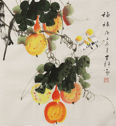 斗方花鸟作品——画家吉祥
