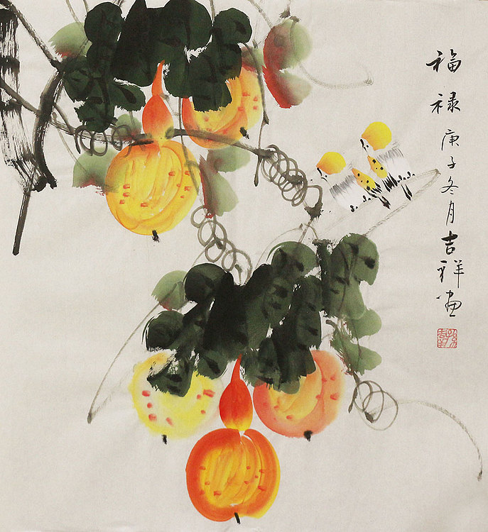 斗方花鸟作品——画家吉祥