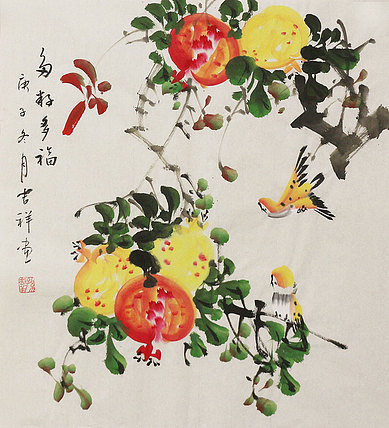 斗方花鸟作品——画家吉祥