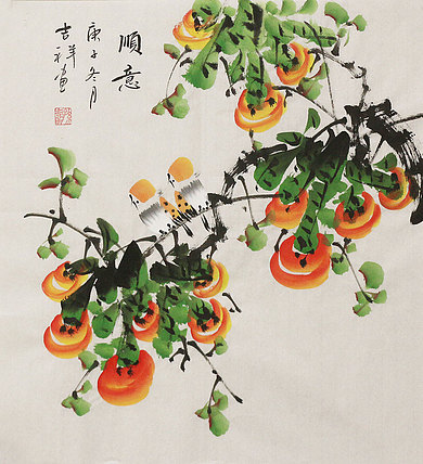 斗方花鸟作品——画家吉祥