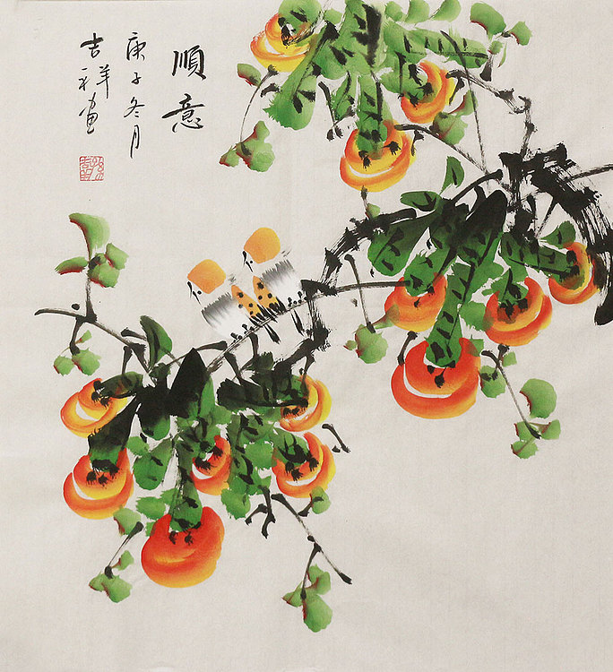 斗方花鸟作品——画家吉祥