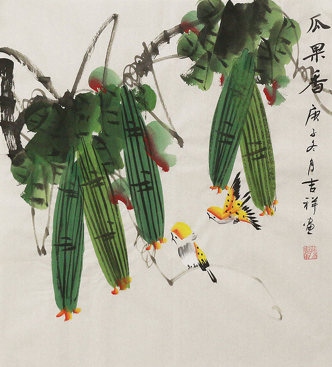 斗方花鸟作品——画家吉祥