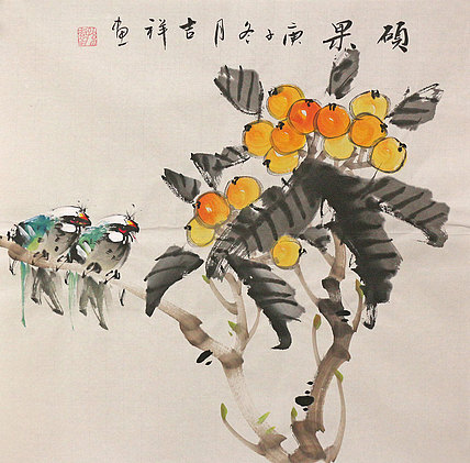 斗方花鸟作品——画家吉祥